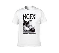 Men's Casual Shirt NOFX How Did The Cat Get So Fat Punk Rock Double Stitch Sleeves and Hem White XL