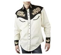 Men's Casual Shirt Printed Long-Sleeved Western Cowboy Shirt Button Down Slim Fit Work Shirt