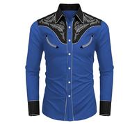 Men's Casual Shirt Slim Fit Button Down Work Shirt Long-Sleeved Western Cowboy Streetwear Shirt
