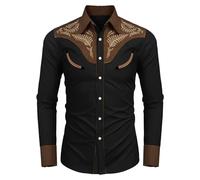 Men's Casual Shirt Slim Fit Button Down Work Shirt Long-Sleeved Western Cowboy Streetwear Shirt