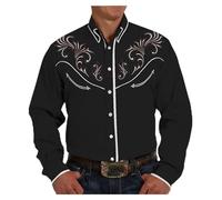 Men's Casual Shirt Slim Fit Button Down Work Shirt Long-Sleeved Western Cowboy Streetwear Shirt