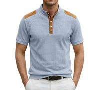 Men's Casual Shirts, Classic Short Sleeve Shirt with Button Placket, Soft T-Shirt with Gradient, Stylish Tops Men's Shirt Dusky Pink, sky blue, L