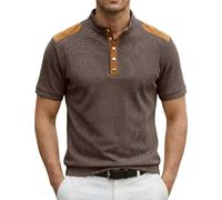 Men's Casual Shirts, Classic Short Sleeve Shirt with Button Placket, Soft T-Shirt with Gradient, Stylish Tops Men's Shirt Dusky Pink, brown, L