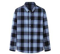 Men's Casual Shirts Leisure Check Shirt Plus Size Cotton Long Sleeve Dress Shirt Plaid Collar Button Down Shirt,Blue2,7XL