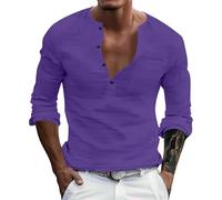 Men's Casual Shirts Long Sleeve Regular Fit Button Up Henley Tshirts Lightweight Sports Summer Sleeping Tees Hiking Big and Tall Comfortable Tops A-Purple