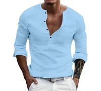 Men's Casual Shirts Long Sleeve Regular Fit Button Up Henley Tshirts Lightweight Sports Summer Sleeping Tees Hiking Big and Tall Comfortable Tops