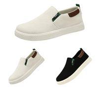 Mens Casual Shoes, Classic Low Top Slip On Trainers Extra Wide Fit Loafers, Men Breathable Fashion Canvas Sneaker Soft Insole All-Day Comfortable Walking Shoes Size 7 White