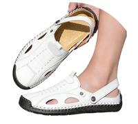 Men's Casual Shoes Perforated Mules with Closed Toe Summer Beach Flip Flops Soft Sole Daddy Shoes for Everyday Holiday, White, 11 UK