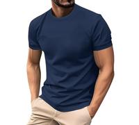 Men's Casual Short Sleeve T-Shirt Summer Basic Crew Neck Stretch Tee Shirt Classic Slim Fit Lightweight Oversized Pullover Tops Shirts Sports Performance Compression Tees Navy