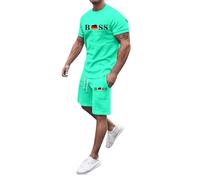 Men's Casual Short Sleeve T Shirts and Shorts Set Summer Beach Vacation 2 Piece Outfit Lounge Workout Sets Two Piece Sweatsuit Striped Casual T-Shirt Set (Mint Green,XXL)