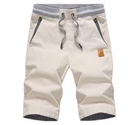 Mens Casual Shorts - Regular Fit Cotton Solid Color Summer Drawstring Beach Shorts - Lightweight Elastic Waist Stretchy Outdoor Hiking Cargo Shorts Grey