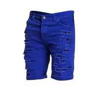 Men's Casual Shorts Spring Summer Ripped Washed Slim Straight Jeans Denim Shorts Sports Blue