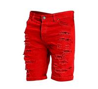 Men's Casual Shorts Spring Summer Ripped Washed Slim Straight Jeans Denim Shorts Sports Red