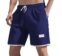 Mens Casual Shorts Waffle Elastic Waist Drawstring Summer Gym Workout Running Shorts with Pockets Comfy Pajama Pants Soft Lounge Trunks for Sleep Lightweight Wide Leg Trunks for Daily Dark Blue