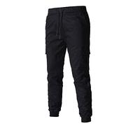 Men's Casual Slim Cotton Blend Cargo Sweatpants Pants Trousers with Pockets Drawstring, Bandage Decoration, Multi-Pockets, Regular Waist, Comfortable Loose Fit, Daily Wear Joggers Black