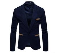 Men's Casual Slim Fit Corduroy Blazer Jacket With Patchwork Pattern Single Button Closure Suit Top For Four Season Use(XXXL Navy blue)
