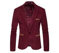 Men's Casual Slim Fit Corduroy Blazer Jacket With Patchwork Pattern Single Button Closure Suit Top For Four Season Use(XXL Wine red)