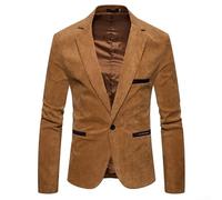 Men's Casual Slim Fit Corduroy Blazer Jacket With Patchwork Pattern Single Button Closure Suit Top For Four Season Use(M Khaki)