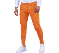 Men's Casual Slim Jeans Denim Trousers Mid Waist Elastic Colorful Comfortable Denim Jeans, Colour: Orange, XL