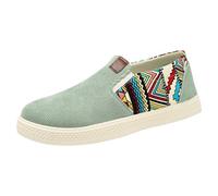 Men's Casual Slip On Loafers Breathable Mesh Walking Shoes Lightweight Ethnic Pattern Sneakers Comfortable Flat Deck Shoes for Summer Travel Green 6.0