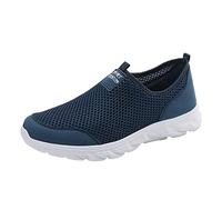 Mens Casual Slip On Shoes Lightweight Walking Sneakers Summer Breathable Mesh Trainers Solid Colour Wide Fit Sports Footwear Everyday Outdoor Travel Wear Gym Fitness Style Blue