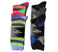 Men's Casual Socks, 6-Pack, Neon Rugby Stripe and Argyle Patterns, Cotton Rich