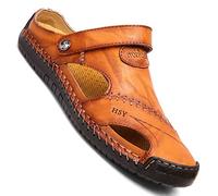 Mens Casual Soft Footbed Leather Driving Sandals Orthopedic Slippers, Light Brown, 48 EU