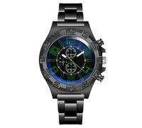 Mens Casual Sport Watch Luminous Blue Glass Digital Quartz Watch Stainless Steel Band, green