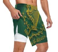 Men's Casual Sports Shorts Athletic Fit Outer Mesh Fabric Single Inner Left Pocket for Workout & Leisure, Erin Go Bragh Flag Ireland Green, Small