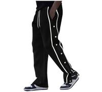 Mens Casual Sports Trousers Tracksuit Sweatpants Pocket Training Jogging Running Solid Color Loose Gym Elastic Waist Athletic Fit Drawstring Elasticated Cropped Pants Black