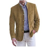 Men's Casual Stand Collar Blazer Elegant Lapel Pocket Long Sleeve Suede Jacket Casual Slim Button Suit Business Blazer Jacket Vintage Corduroy Sport Coat Long Sleeve Single Breasted Blazer