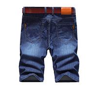 Men's Casual Straight Leg Jeans Shorts Loose Below Knee Long Jean Short Comfortable Stretchy Slim Fit Denim Short-Pant (Dark Blue 1,33), Dark Blue, 33