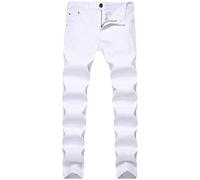 Men's Casual Straight Leg Jeans Stretch Slim Fit Solid Washed Denim Pant Tapered Leg Skinny Relaxed Jean Pants (White,42)