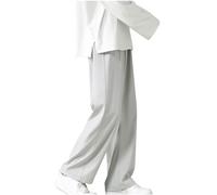 Mens Casual Straight Pants Autumn Soft Comfy Solid Beach Wide Legs Trousers Lightweight Loose Fit Yoga Pants (Gray,M)