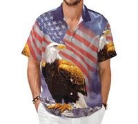 Men's Casual Stylish Button-Down Eagle with USA Flag Print Shirts Hawaiian Shirt Short Sleeve Summer Beach Shirt with Pocket Black