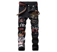 Men's Casual Stylish Straight Slim Fit Jeans Young Hiphop Skinny Denim Pants, 200 Black, 28