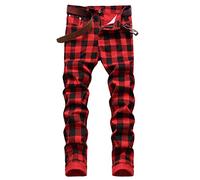 Men's Casual Stylish Straight Slim Fit Jeans Young Hiphop Skinny Denim Pants, 800 Red, 36