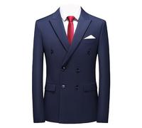 Men's Casual Suit Jacket Double Breasted Business Wedding Prom Blazer Jackets Slim Fit Lightweight Sport Coat (Dark Blue,2XL)