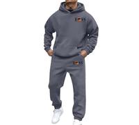 Mens Casual Suits 2 Piece Linen Sets Plain Athletic Tracksuit Hoodie with Joggers Sweatpants Casual Sports Activewear Set Adults Jogging Suit Jogging Suit Set for Running Xmas(Grey,L)