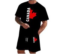 Men's Casual Summer Canada Print Drawstring T-Shirt Shorts Set