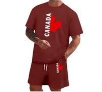 Men's Casual Summer Canada Print Drawstring T-Shirt Shorts Set