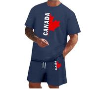 Men's Casual Summer Canada Print Drawstring T-Shirt Shorts Set