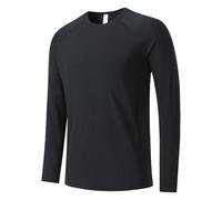 Mens Casual T Shirt Tops Trendy Tees Mens Fashion Casual Sports Fitness Outdoor Curved Hem Solid Color Round Neck T Shirt Long Sleeve Top Turtleneck Tee for Men (Black, L)