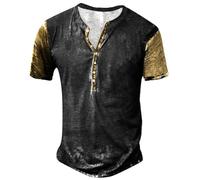 Men's Casual T-Shirt Work Top Grandad Tops Men's 3XL Distressed Grandad Collar Short Sleeved Button Down Henley Shirts Business Tshirt for Male UK (Yellow, 4XL)