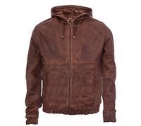 Men's Casual Tan Nappa Leather Biker Jacket with Hood M