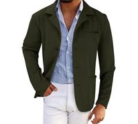 Men's Casual Textured Shirt Jacket Long Sleeve Twill Button Down Overshirt Lightweight Wrinkle-Free British Style Blazer Shacket with Pockets Army Green