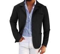 Men's Casual Textured Shirt Jacket Long Sleeve Twill Button Down Overshirt Lightweight Wrinkle-Free British Style Blazer Shacket with Pockets Black