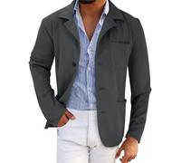Men's Casual Textured Shirt Jacket Long Sleeve Twill Button Down Overshirt Lightweight Wrinkle-Free British Style Blazer Shacket with Pockets Dark Gray