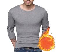 Mens Casual Thermal O Neck Undershirt with Long Sleeves for Fall and Winter (2XL Grey)