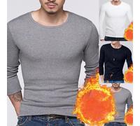 Mens Casual Thermal O Neck Undershirt with Long Sleeves for Fall and Winter (XL Black)